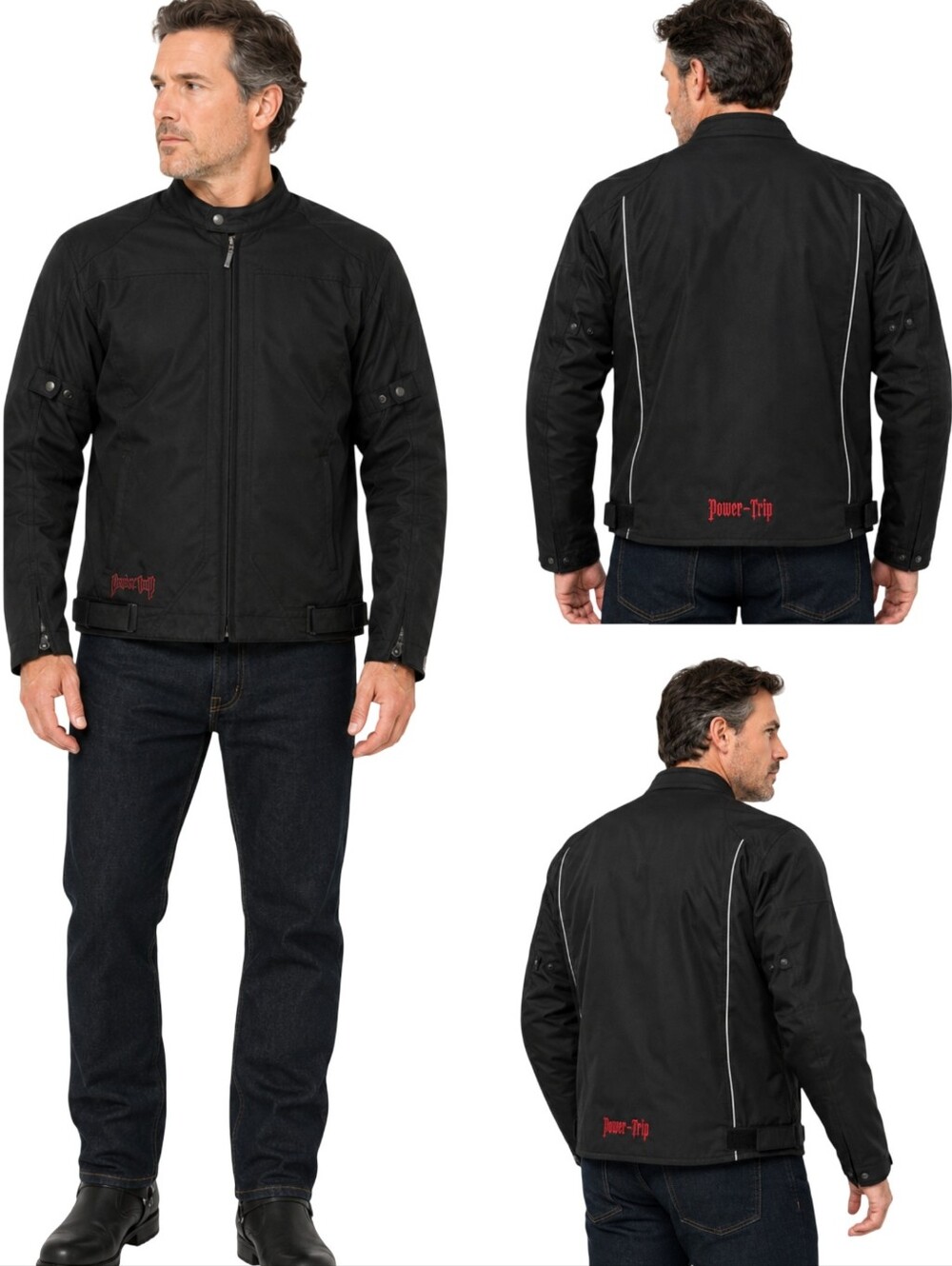 Power Trip Textile Motorcycle Riding Jacket Men Black Armored Mesh 4XL Big Tall